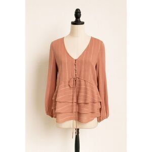 Entro Dusty Pink Ruffle Hem Blouse Long Sleeve Boho Top Size S